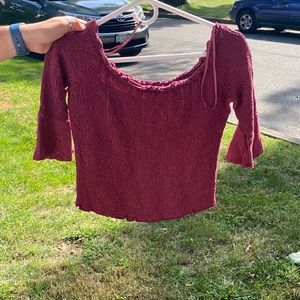 Maroon off the shoulder crop top